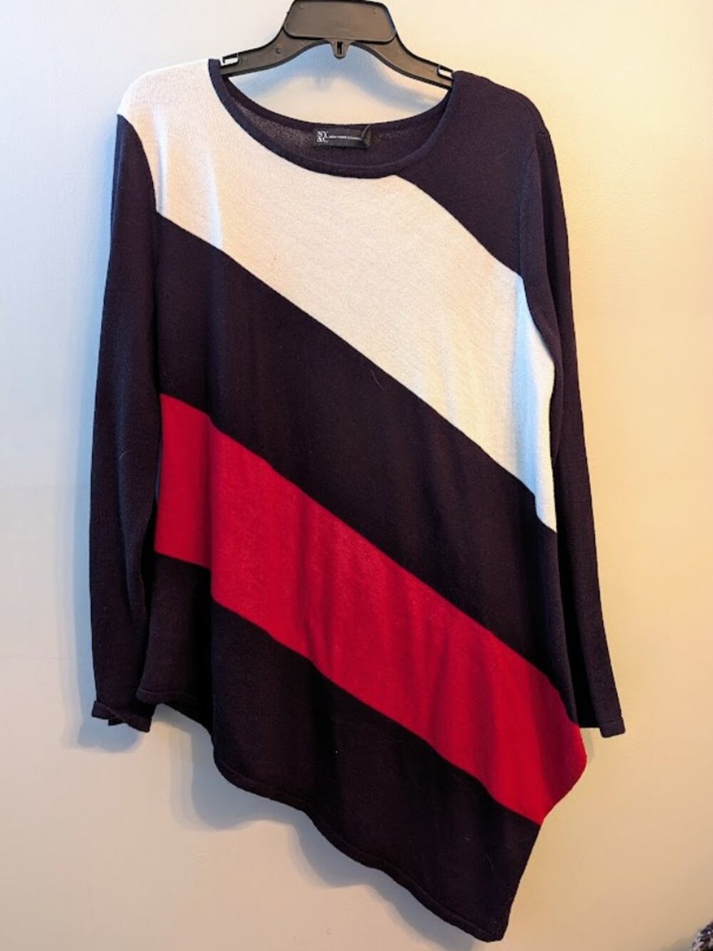 New York & Company Colorblock Asymmetrical Hem Knit Sweater XXL RUNS SMALL